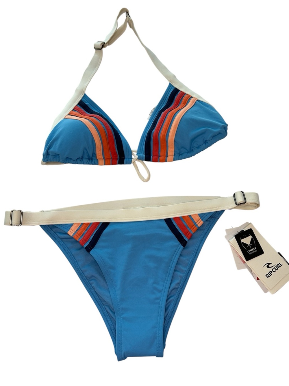 Rip Curl Blue Retro Stripe Triangle Bikini Swell Revival NWT Women’s Size Small